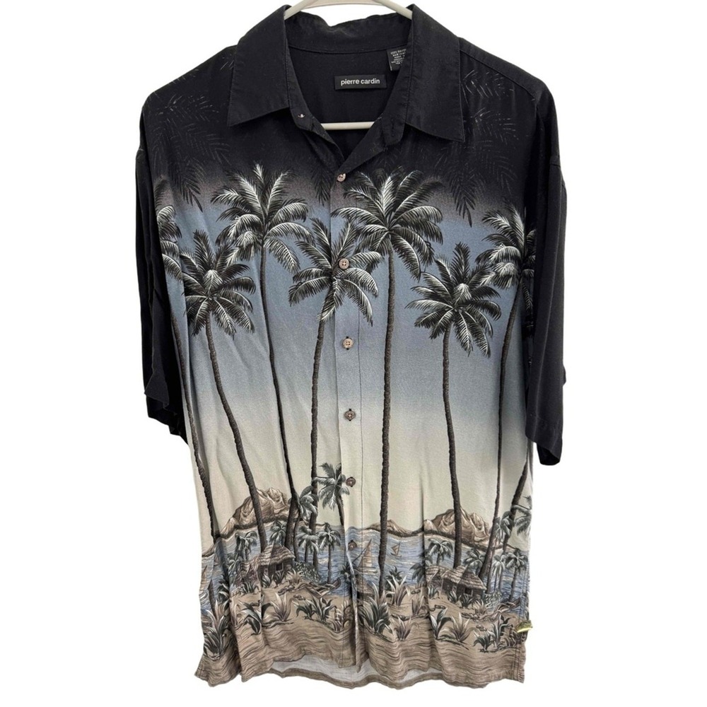 Pierre Cardin Vintage‎ Tropical Palm Tree Short Sleeve Hawaiian Shirt Mens M - Picture 2 of 6